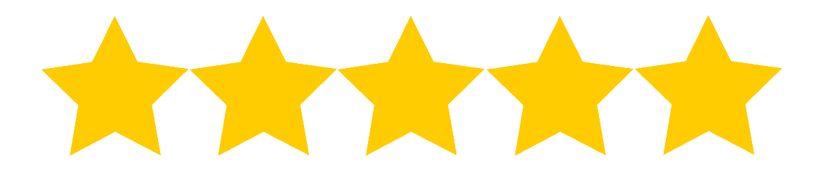 Five Star Rating Icon Five gold stars in a row representing a perfect five-star customer review rating.