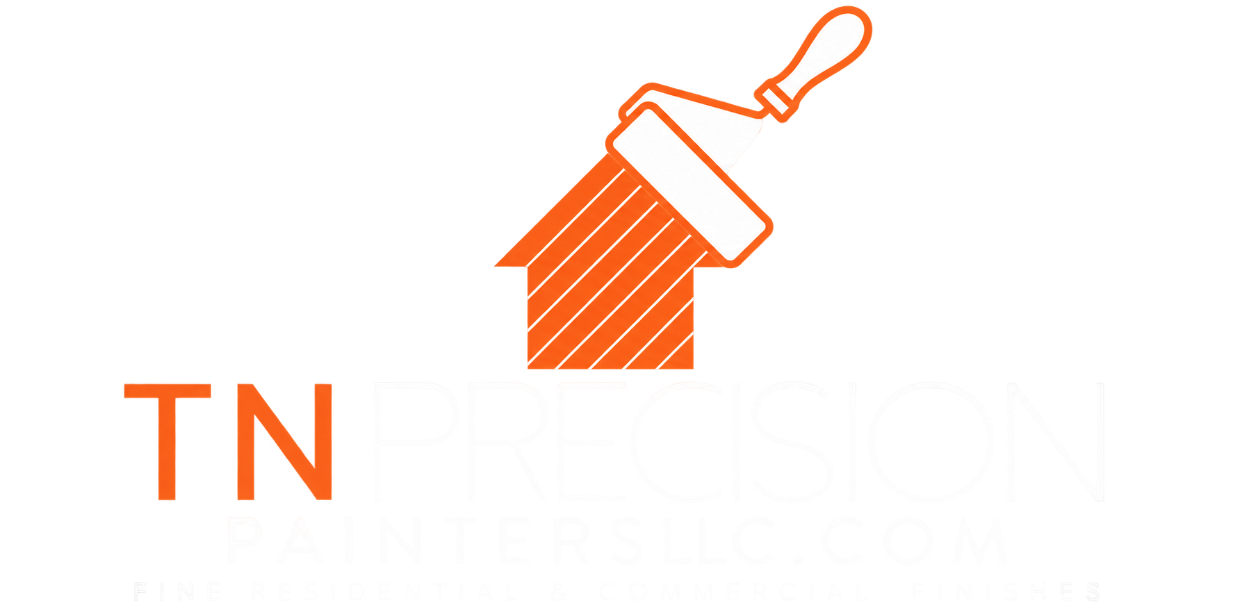 TN Precision Painters Logo Orange line-drawn paintbrush with diagonal-striped house shape and TN text representing painting service company
